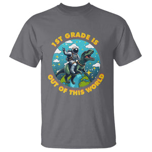 Funny Back To School Space T Shirt 2ND Grade Is Out Of This World Dinosaur Astronaut Planet TS11 Charcoal Print Your Wear