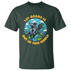 Funny Back To School Space T Shirt 2ND Grade Is Out Of This World Dinosaur Astronaut Planet TS11 Dark Forest Green Print Your Wear