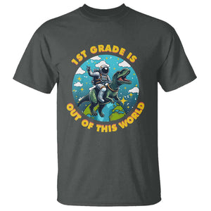 Funny Back To School Space T Shirt 2ND Grade Is Out Of This World Dinosaur Astronaut Planet TS11 Dark Heather Print Your Wear