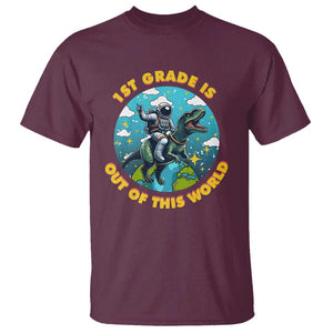 Funny Back To School Space T Shirt 2ND Grade Is Out Of This World Dinosaur Astronaut Planet TS11 Maroon Print Your Wear