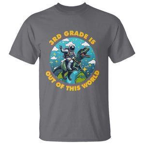 Funny Back To School Space T Shirt 3RD Grade Is Out Of This World Dinosaur Astronaut Planet TS11 Charcoal Print Your Wear