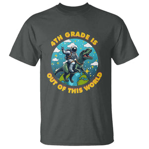 Funny Back To School Space T Shirt 4TH Grade Is Out Of This World Dinosaur Astronaut Planet TS11 Dark Heather Print Your Wear