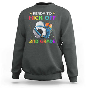 Ready To Kick Off 2nd Grade Sweatshirt Back To School Soccer Backpacks Ruller Pencil TS11 Dark Heather Print Your Wear