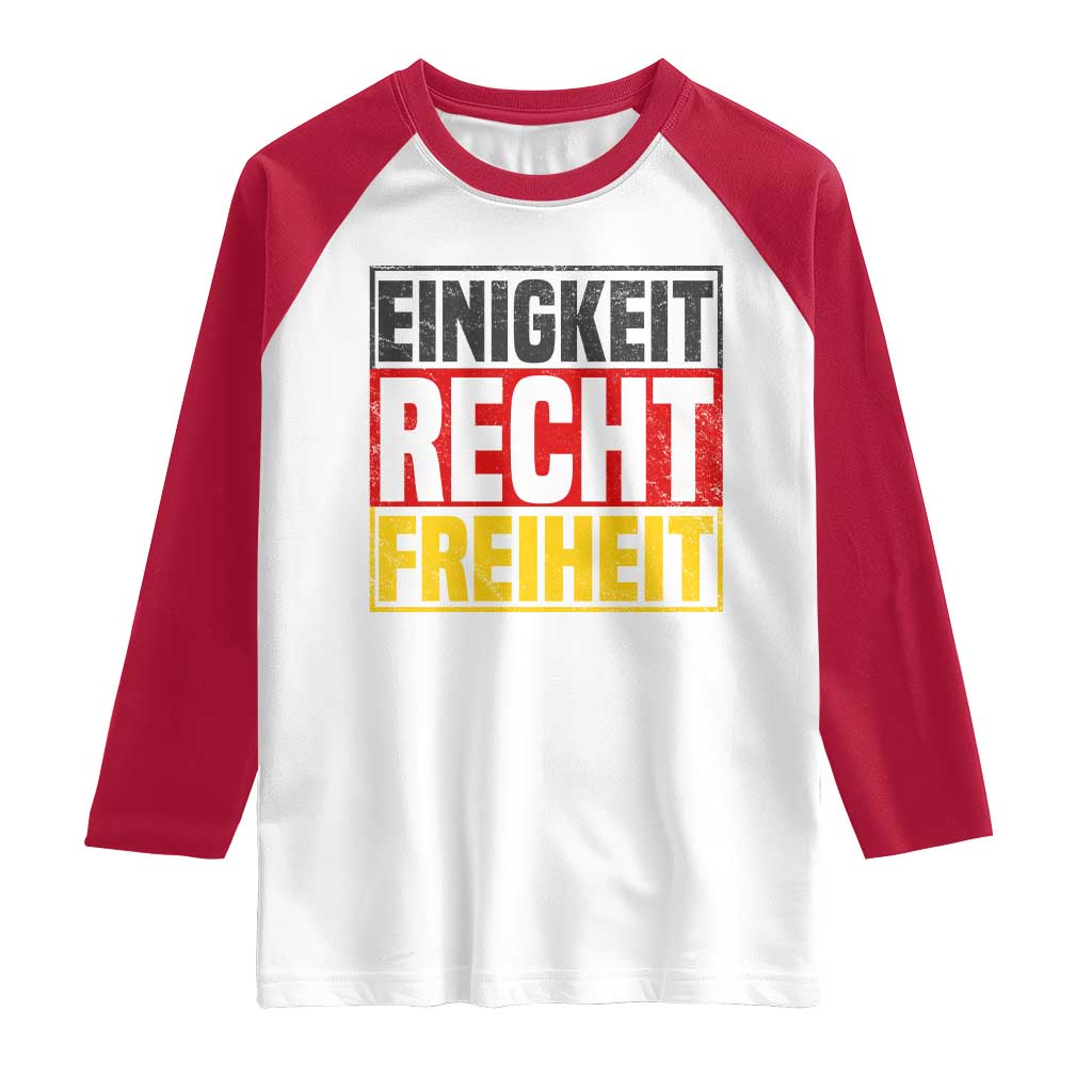 Proud Germany Raglan Shirt Einigkeit Recht Freiheit German Flag TS11 White Red Print Your Wear