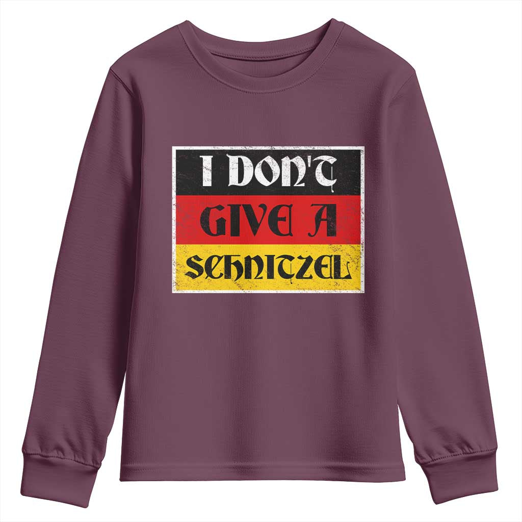 German Beer Drinking Youth Sweatshirt I Don't Give A Schnitzel Oktoberfest TS11 Maroon Print Your Wear