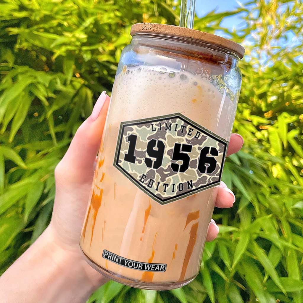 70th Birthday Hunting Glass Can 1956 Limited Edition Vintage Camouflage Gifts For Turning 70 TS11 Black Print Your Wear
