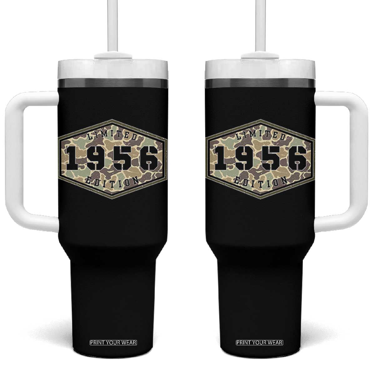 70th Birthday Hunting Tumbler With Handle 1956 Limited Edition Vintage Camouflage Gifts For Turning 70 TS11 One Size: 40 oz Black Print Your Wear
