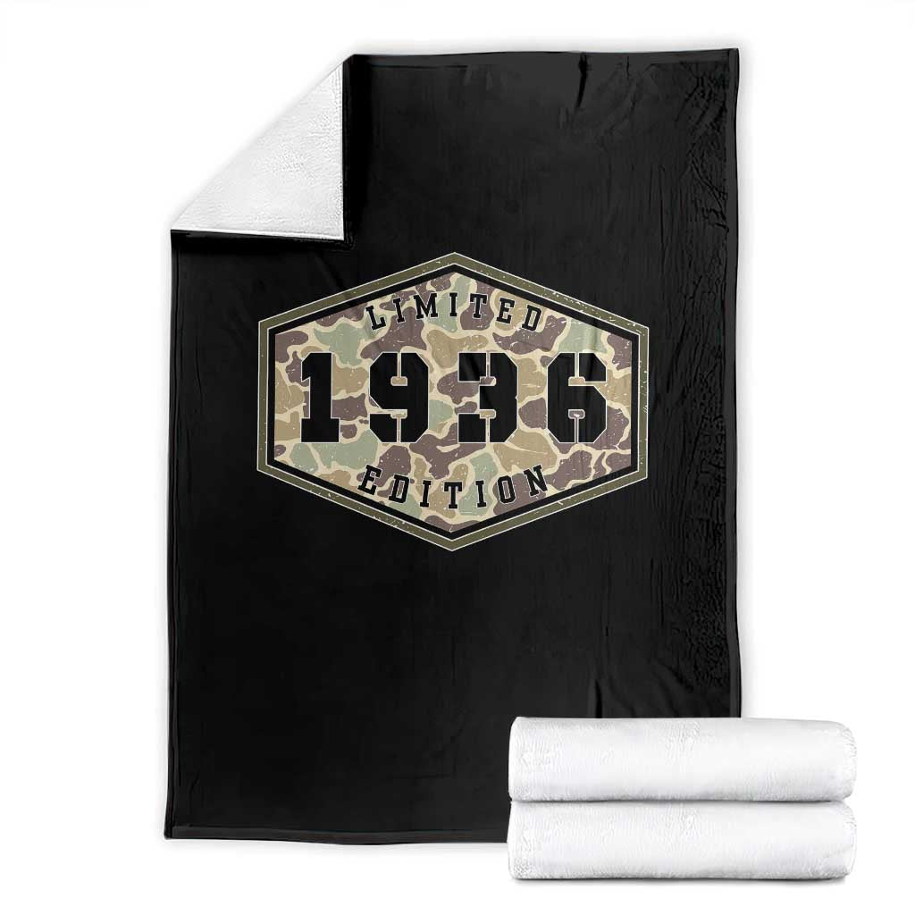 90th Birthday Hunting Throw Blanket 1936 Limited Edition Vintage Camouflage Gifts For Turning 90 TS11 Black Print Your Wear