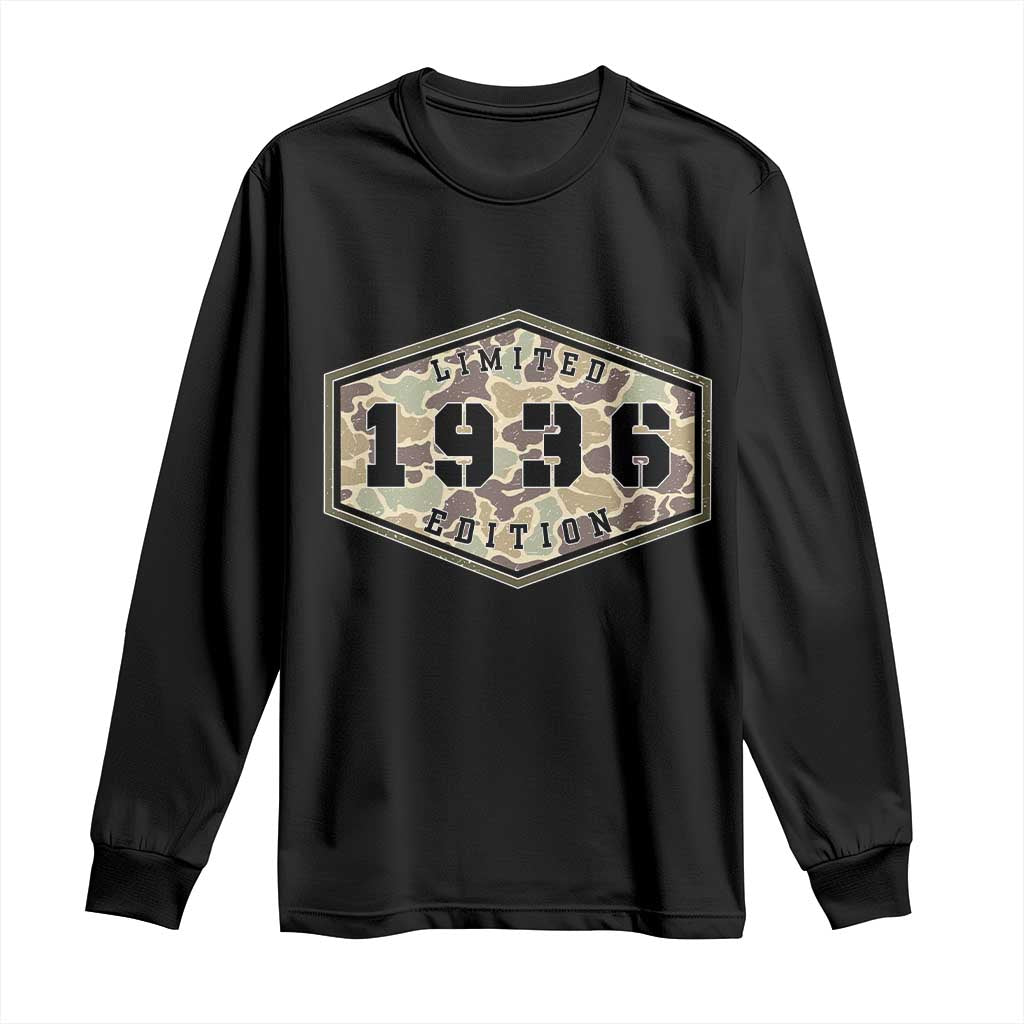 90th Birthday Hunting Long Sleeve Shirt 1936 Limited Edition Vintage Camouflage Gifts For Turning 90 TS11 Black Print Your Wear
