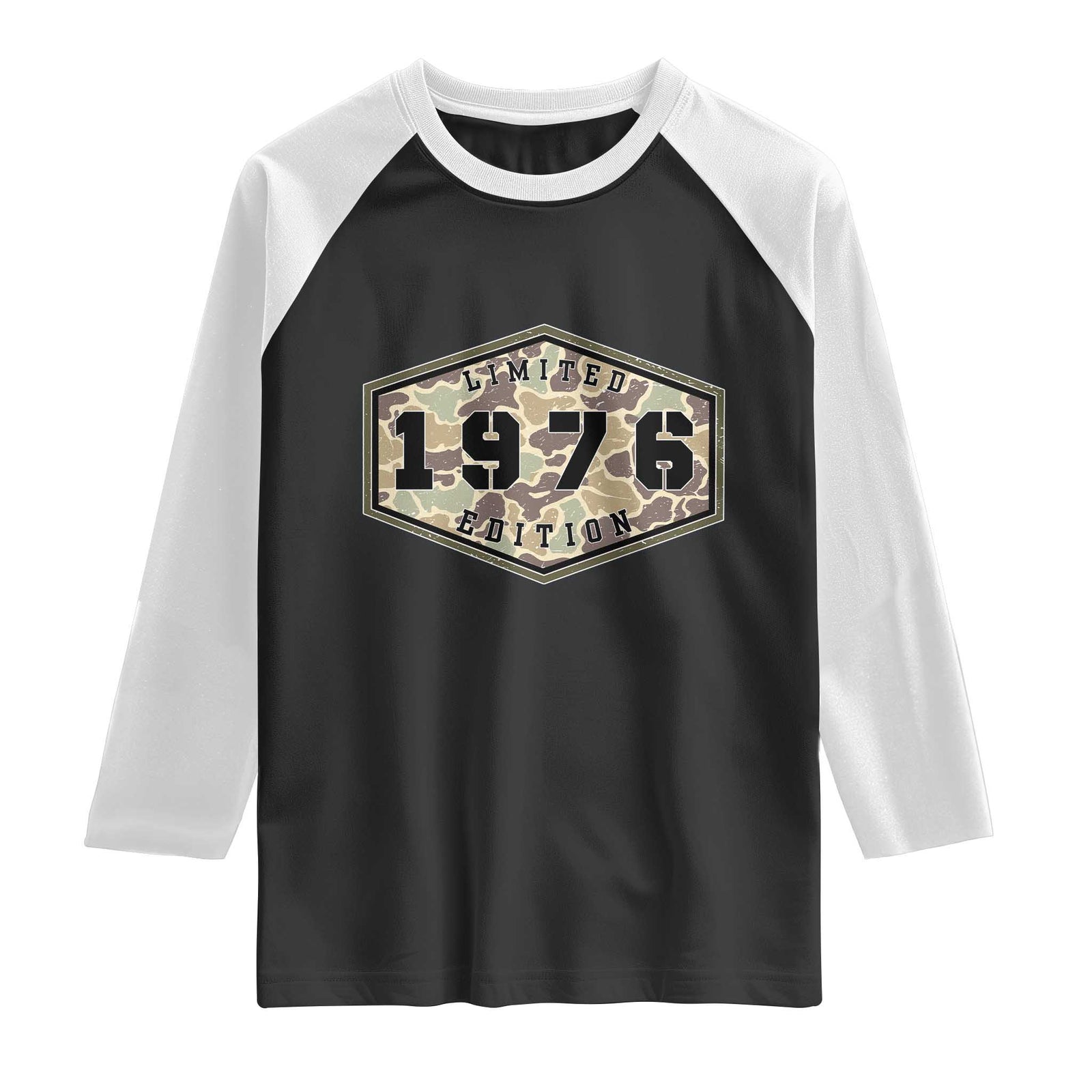 50th Birthday Hunting Raglan Shirt 1976 Limited Edition Vintage Camouflage Gifts For Turning 50 TS11 Black White Print Your Wear