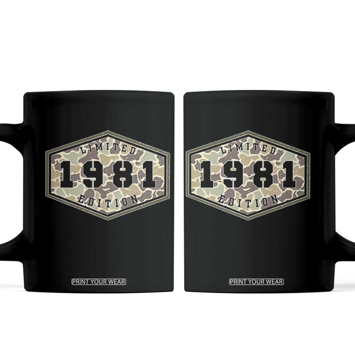 45th Birthday Hunting Coffee Mug 1981 Limited Edition Vintage Camouflage Gifts For Turning 45 TS11 Black Print Your Wear