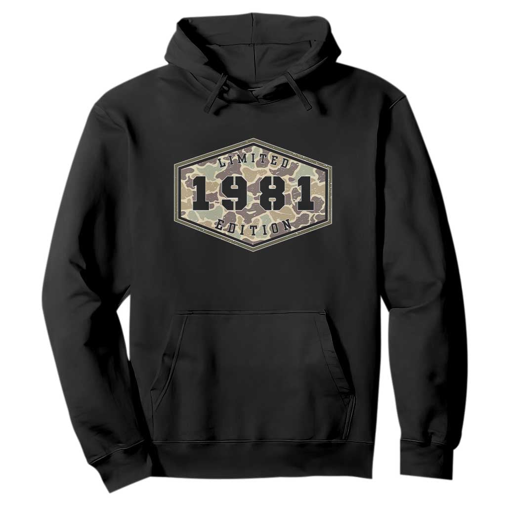 45th Birthday Hunting Hoodie 1981 Limited Edition Vintage Camouflage Gifts For Turning 45 TS11 Black Print Your Wear