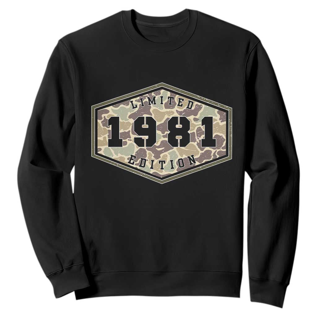 45th Birthday Hunting Sweatshirt 1981 Limited Edition Vintage Camouflage Gifts For Turning 45 TS11 Black Print Your Wear