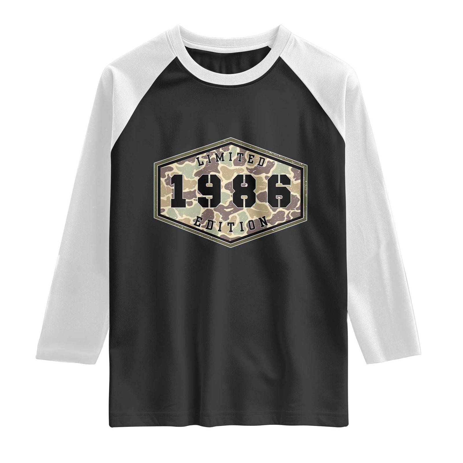 40th Birthday Hunting Raglan Shirt 1986 Limited Edition Vintage Camouflage Gifts For Turning 40 TS11 Black White Print Your Wear