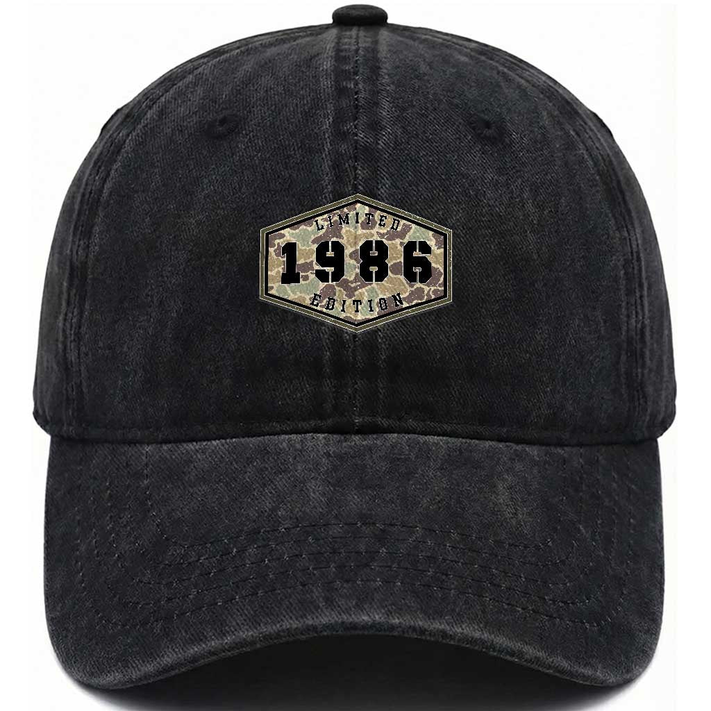 40th Birthday Hunting Washed Cotton Baseball Cap 1986 Limited Edition Vintage Camouflage Gifts For Turning 40 TS11 Print Your Wear