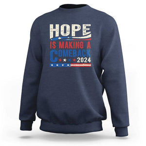 Harris Walz Supporter Sweatshirt Hope Is Making A Comeback 2024 American Flag Star TS11 Navy Print Your Wear