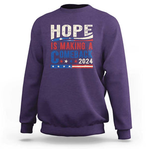 Harris Walz Supporter Sweatshirt Hope Is Making A Comeback 2024 American Flag Star TS11 Purple Print Your Wear