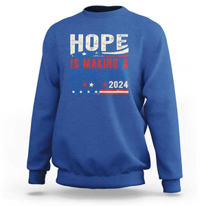 Harris Walz Supporter Sweatshirt Hope Is Making A Comeback 2024 American Flag Star TS11 Royal Blue Print Your Wear