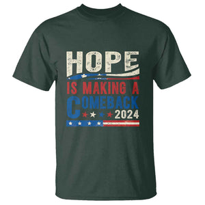 Harris Walz Supporter T Shirt Hope Is Making A Comeback 2024 American Flag Star TS11 Dark Forest Green Print Your Wear