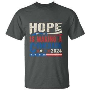 Harris Walz Supporter T Shirt Hope Is Making A Comeback 2024 American Flag Star TS11 Dark Heather Print Your Wear