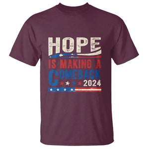 Harris Walz Supporter T Shirt Hope Is Making A Comeback 2024 American Flag Star TS11 Maroon Print Your Wear