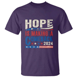 Harris Walz Supporter T Shirt Hope Is Making A Comeback 2024 American Flag Star TS11 Purple Print Your Wear