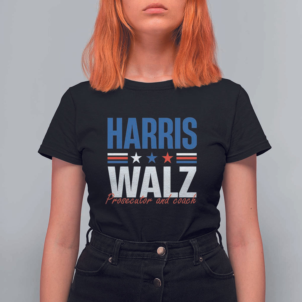 Harris Walz Supporter T Shirt For Women Prosecutor And Coach Star US Elections 2024 TS11 Black Print Your Wear