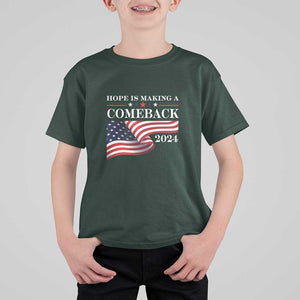 Harris Walz Supporter T Shirt For Kid Hope Is Making A Comeback 2024 American Flag Star TS11 Dark Forest Green Print Your Wear