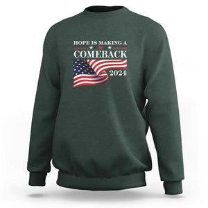 Harris Walz Supporter Sweatshirt Hope Is Making A Comeback 2024 American Flag Star TS11 Dark Forest Green Print Your Wear