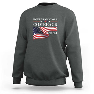 Harris Walz Supporter Sweatshirt Hope Is Making A Comeback 2024 American Flag Star TS11 Dark Heather Print Your Wear