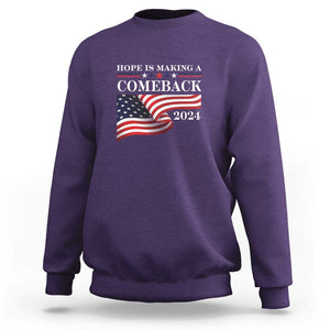 Harris Walz Supporter Sweatshirt Hope Is Making A Comeback 2024 American Flag Star TS11 Purple Print Your Wear