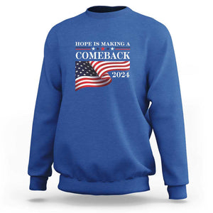 Harris Walz Supporter Sweatshirt Hope Is Making A Comeback 2024 American Flag Star TS11 Royal Blue Print Your Wear