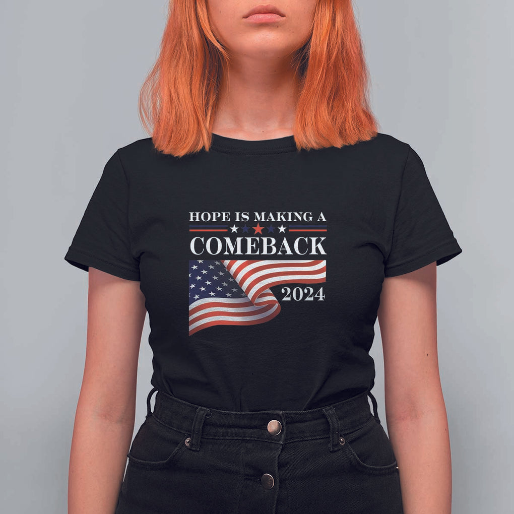 Harris Walz Supporter T Shirt For Women Hope Is Making A Comeback 2024 American Flag Star TS11 Black Print Your Wear