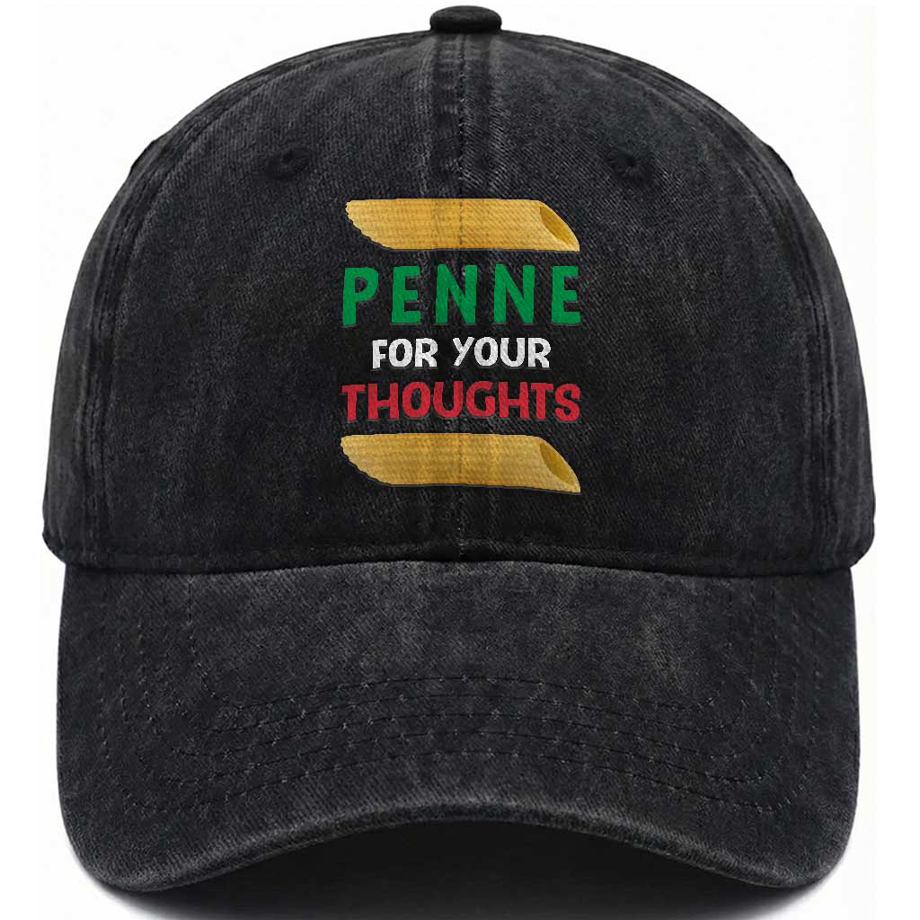 Italia Penne For Your Thoughts Washed Cotton Baseball Cap Funny Italian Food