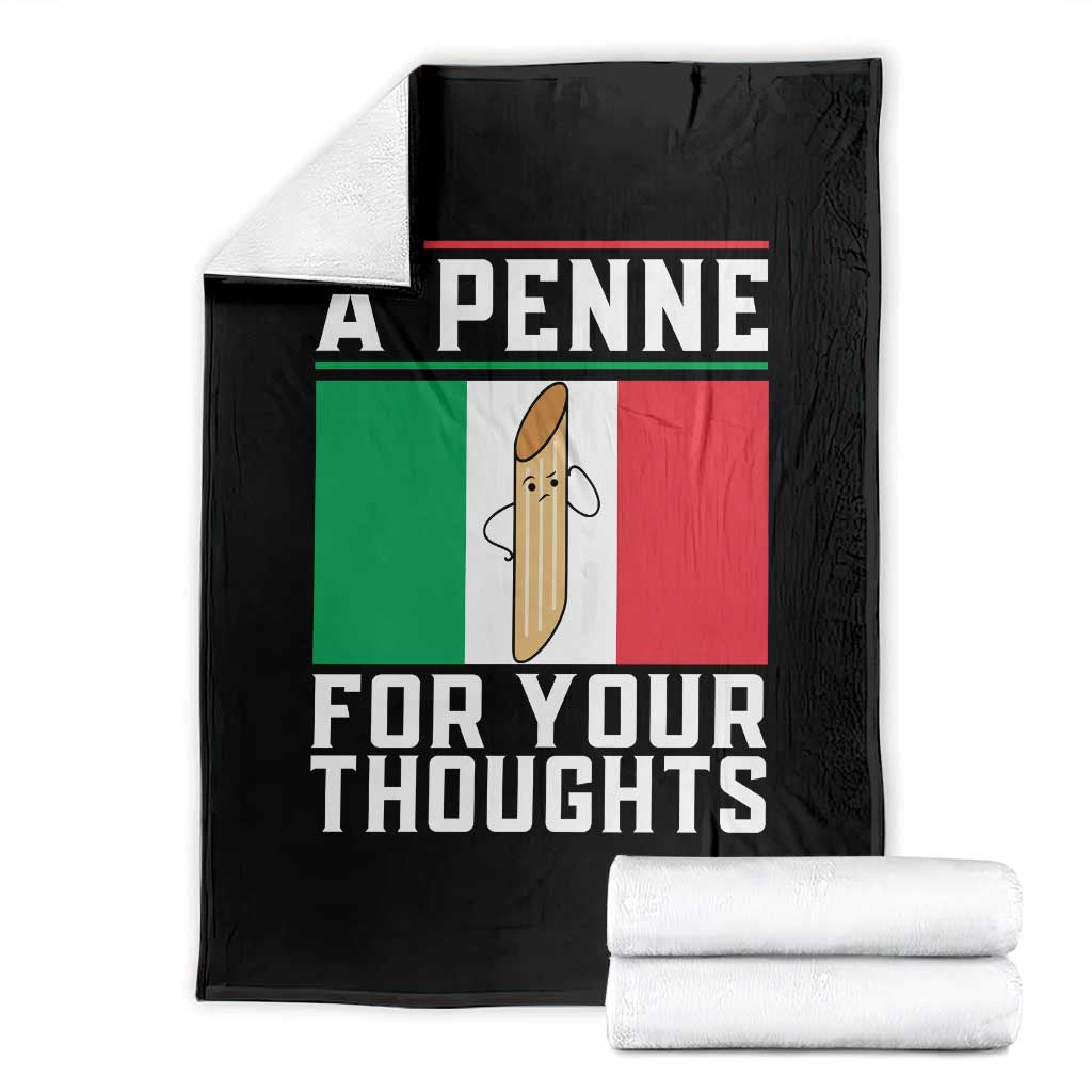 Funny Italian Pasta Pun Throw Blanket A Penne For Your Thoughts Italy Flag