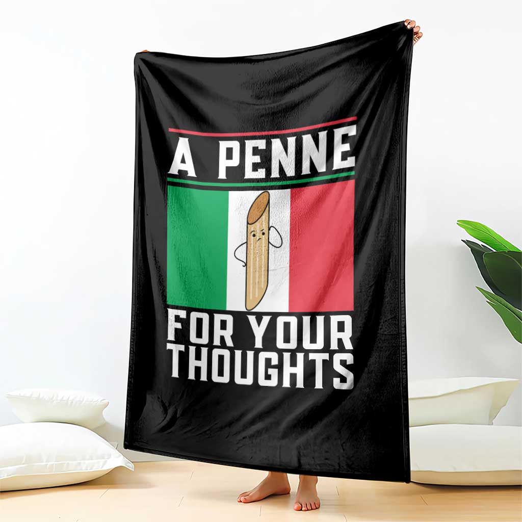 Funny Italian Pasta Pun Throw Blanket A Penne For Your Thoughts Italy Flag