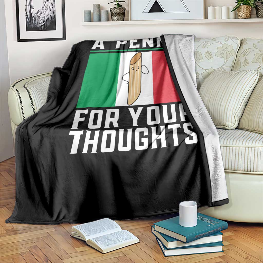 Funny Italian Pasta Pun Throw Blanket A Penne For Your Thoughts Italy Flag