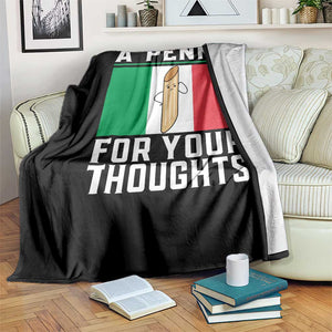 Funny Italian Pasta Pun Throw Blanket A Penne For Your Thoughts Italy Flag