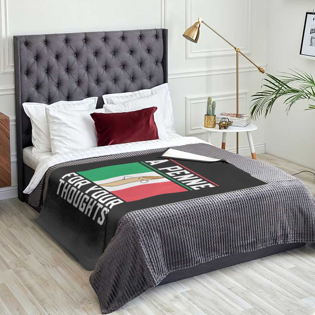 Funny Italian Pasta Pun Throw Blanket A Penne For Your Thoughts Italy Flag