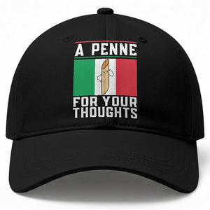 Funny Italian Pasta Pun Baseball Cap A Penne For Your Thoughts Italy Flag