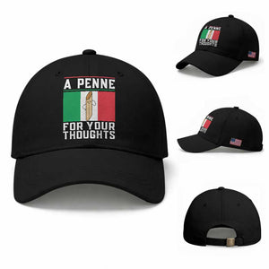 Funny Italian Pasta Pun Baseball Cap A Penne For Your Thoughts Italy Flag