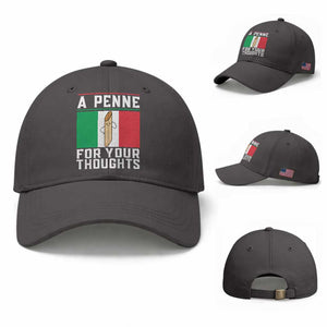 Funny Italian Pasta Pun Baseball Cap A Penne For Your Thoughts Italy Flag