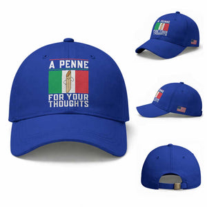 Funny Italian Pasta Pun Baseball Cap A Penne For Your Thoughts Italy Flag