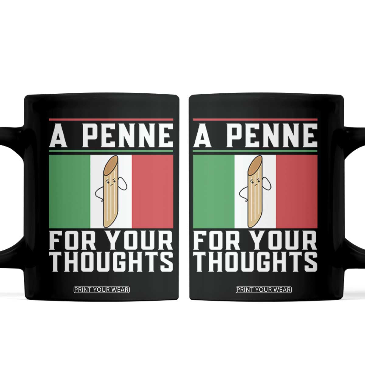Funny Italian Pasta Pun Coffee Mug A Penne For Your Thoughts Italy Flag