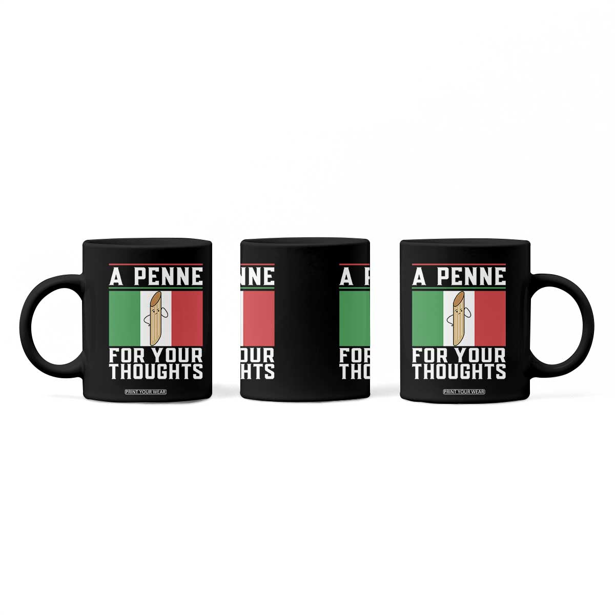 Funny Italian Pasta Pun Coffee Mug A Penne For Your Thoughts Italy Flag