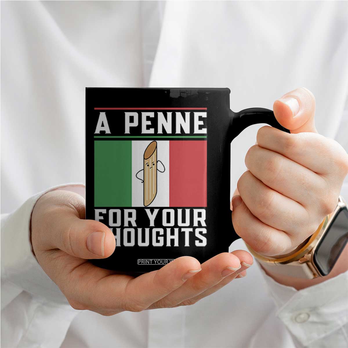 Funny Italian Pasta Pun Coffee Mug A Penne For Your Thoughts Italy Flag