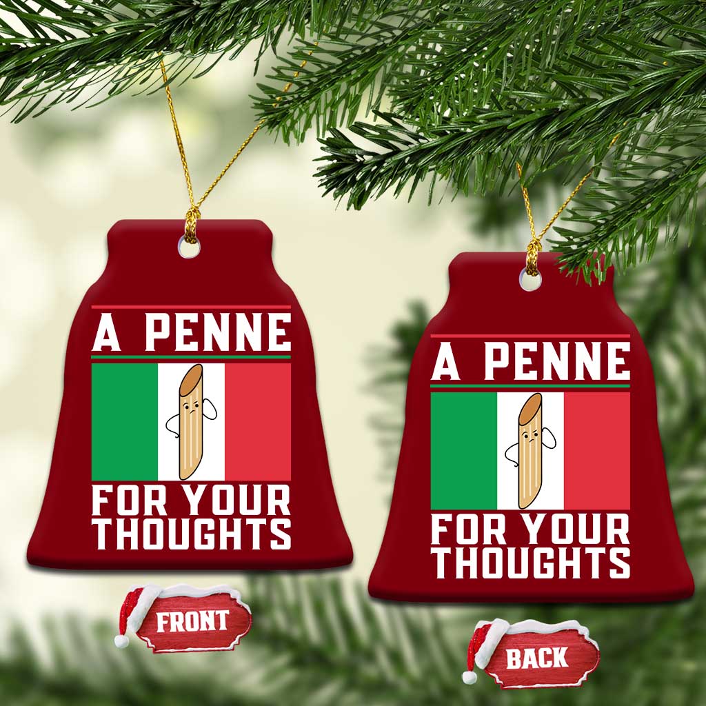 Funny Italian Pasta Pun Ceramic Ornament A Penne For Your Thoughts Italy Flag