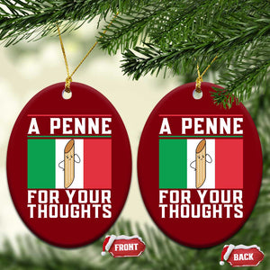 Funny Italian Pasta Pun Ceramic Ornament A Penne For Your Thoughts Italy Flag