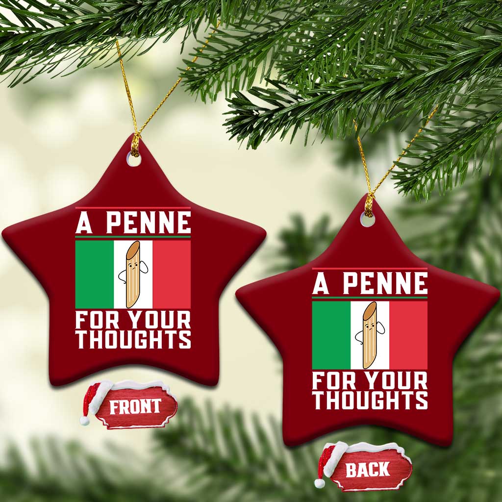 Funny Italian Pasta Pun Ceramic Ornament A Penne For Your Thoughts Italy Flag