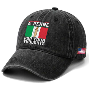 Funny Italian Pasta Pun Washed Cotton Baseball Cap A Penne For Your Thoughts Italy Flag